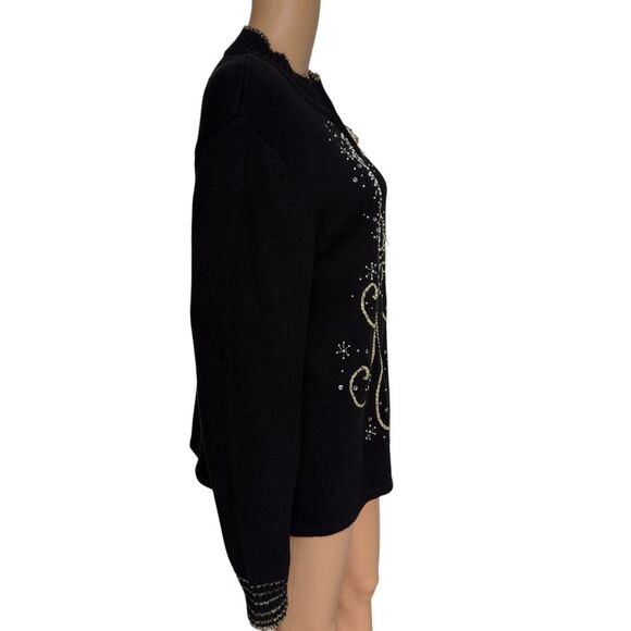 Kim Rogers vintage ramie/cotton Christmas beaded cardigan sweater size XL - Picture 2 of 6